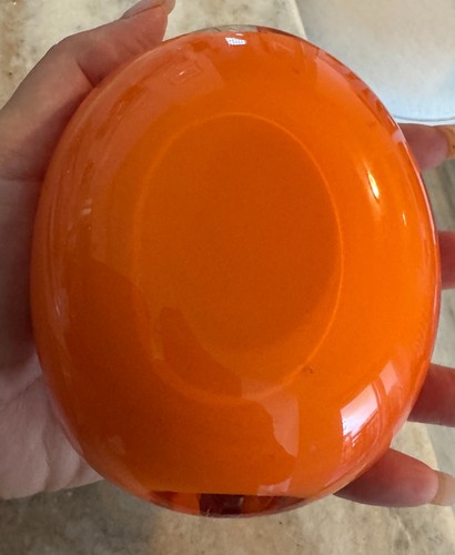 VTG MCM biomorphic Murano art glass astray bright orange with clear glass oval - 第 3/8 張圖片