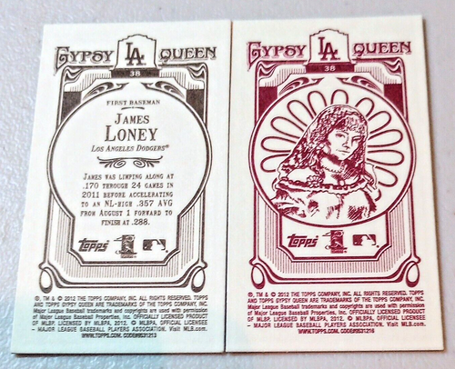 James Loney 2012 Gypsy Queen Mini Gypsy Queen Back&2006 Topps 52 Rookies Duo - Picture 8 of 15