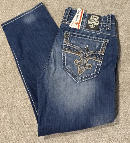 Rock Revival Jeans Men 40x34 Blue Daly Straight Fit Contrast Stitching NWT $238 - Picture 1 of 15