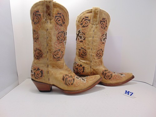 Corral Boots R2460 Antique Saddle Brown w/ Roses and Crosses Authentic Size 7.5 - Picture 7 of 12