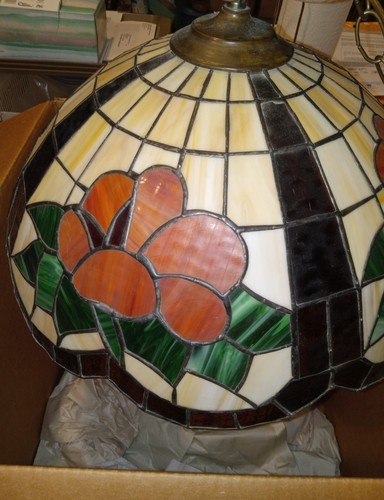 Vintage 80's Tiffany Floral Style Stained Glass Hangin Lamp Shade Ceilin Fixture - Bild 8 von 11