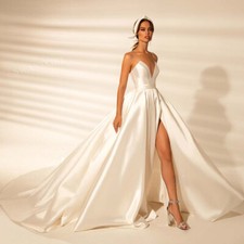 Sleeveless Satin Wedding Dress Vintage Strapless A-Line customized Princess