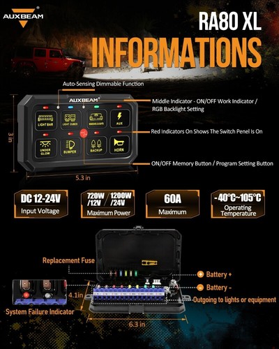 AUXBEAM RA80 XL RGB 8 Gang Switch Panel Circuit For Can Am Maverick X3 MAX / R - Picture 5 of 12