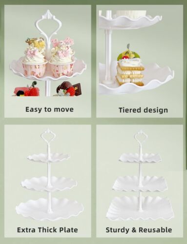 2 Set Of 3tier Plastic Cupcake Stand Dessert Plates Mini Cakes Fruit Candy Displ - Picture 4 of 7