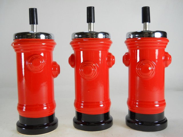 Blemished 3 Pc Lot 7 1 2 Tall Red Ceramic Fire Hydrant Spin Top Ashtray For Sale Online