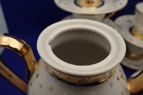 14 Pc MCM Made In Japan Fine China Demi Tasse Set Snow Flake 24 Ct Gold Plated - Imagen 6 de 7