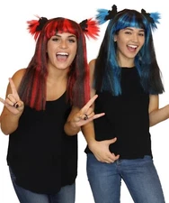 3 Colors Long Wig With Two Bats For Halloween Party Hair Accessory Fancy Dress