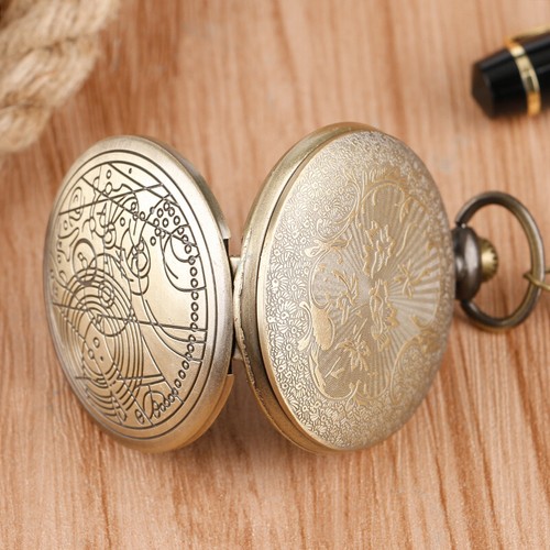 Bronze Quartz Pocket Watch Full Hunter White Dial Doctor Who Necklace with Chain - Picture 5 of 11