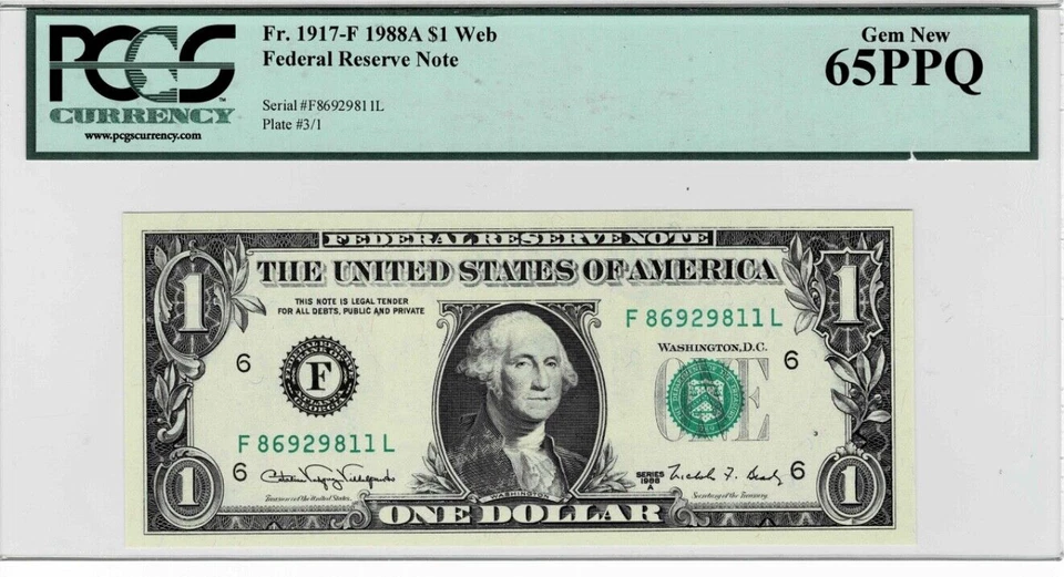 1988A $1 Federal Reserve'WEB'Notes ATLANTA(2 Consecutive)Run 14- 3/1-PCGS 65 PPQ - Image 4 of 4