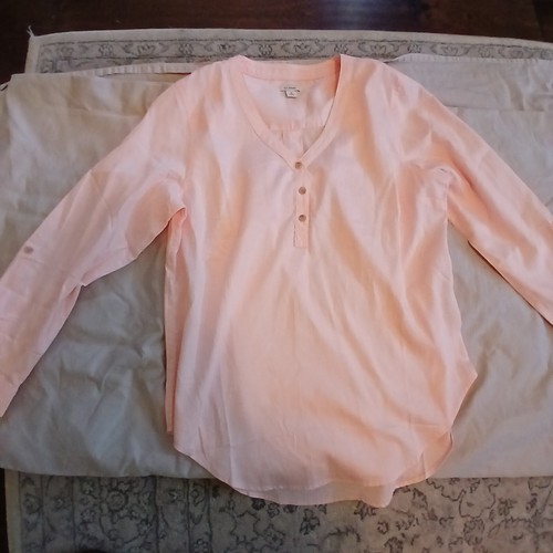 LL Bean Women's M PINK SOLID Cotton Long Sleeve Button Shirt - Picture 7 of 14