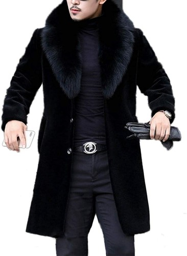 Tngan Long Faux Fur Coat Outwear Black Winter Parka Overcoat For Men Tngan Long Faux Fur Coat Outwear Black, Mens Faux Fur Coats Black