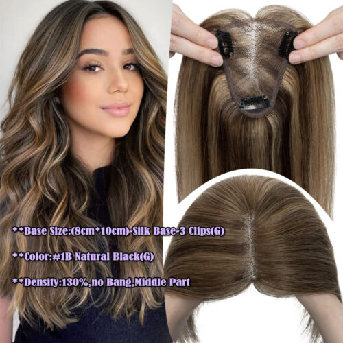Women Hair Topper Toupee Clip in Hairpiece Top Hairpiece 100% Real Human Hair UK - Picture 119 of 127