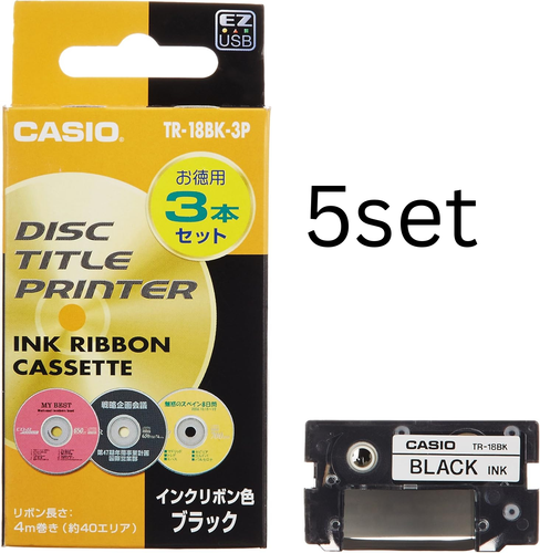 CPASS CASIO TR-18BK-3P Black DISK TITLE PRINTER INK RIBBON CASSETTE Set of 5 - Picture 2 of 7