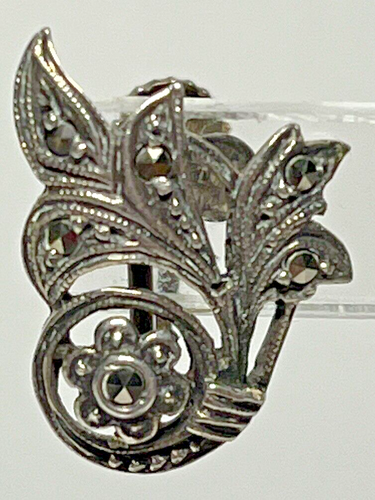 Sterling Marcasite Germany Screw On Earrings 1.7 X 1.3cm Signed GC - Picture 2 of 10