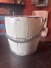 Primitive Antique Wood Bucket - OLD CHIPPY WHITE PAINT