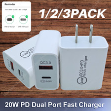 20W Type C Fast Charger Cube Dual Port QC USB A PD USB C Plug For iPhone Samsung