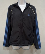 Adidas Jacket Windbreaker Women's Medium Dark Blue 3 Stripes With Hood Full Zip