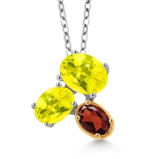 925 Silver and 10K Yellow Gold Canary Mystic Topaz and Garnet Pendant Necklace