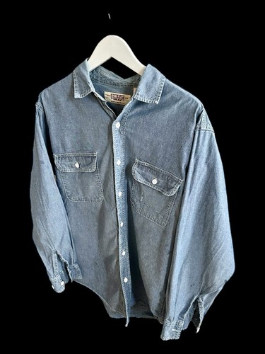 Vintage 70s Big Mac Work Shirt Medium Blue Button Up JC Penney Flaws - Picture 3 of 15