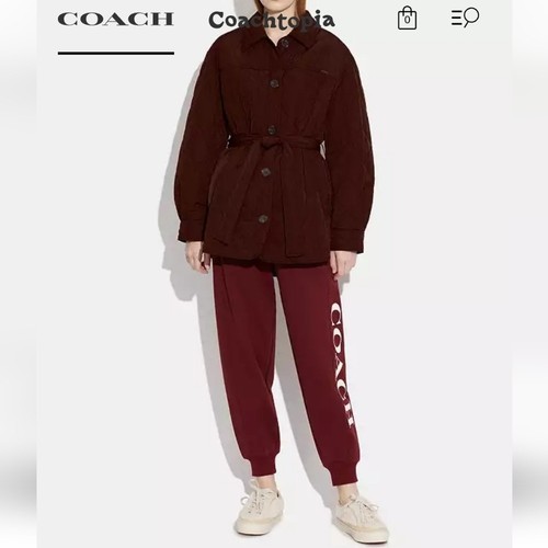 Nuevo con etiquetas Coach Chaqueta Acolchada Granate Con Cinturón Talla Extra Pequeña - Imagen 3 de 4