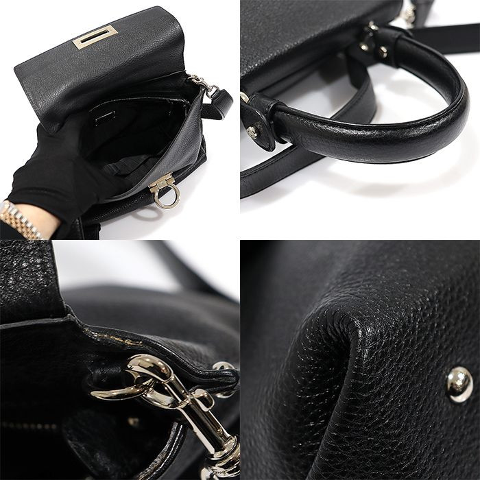 SALVATORE FERRAGAMO ハケット ハック Salvatore Ferragamo Black Calf Gancini Sofia Small 2WAY 21