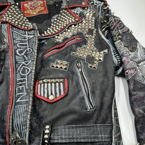 Vintage Leather Sheen Rudimentary Peni Studded Rare Wearable Art Punk Jacket image 9