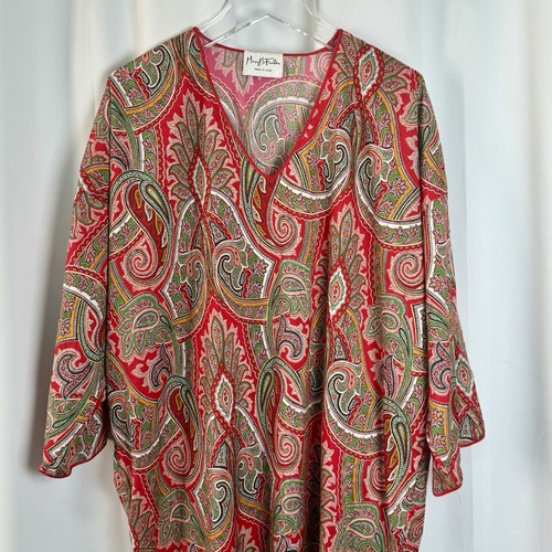 Vintage Mary McFadden V-Ausschnitt rot Paisley Kaftan Hauskleid One Size - Bild 2 von 6