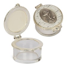 Rosary case glass box round transp hinged lid pearl white communion 4x3cm 2539