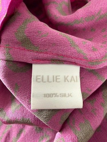 Ellie Kai Size 0/S Silk Abstract Keyhole Casual Top Purple Long Sleeve Button - Picture 5 of 7