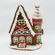 Lights Up LED Clay Dough Gingerbread House Lighted Christmas Village Decor