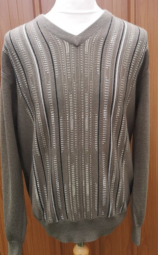 Mens Gabicci V Neck Jumper Sweater UK Large Sage Green Wool Acrylic Blend Retro