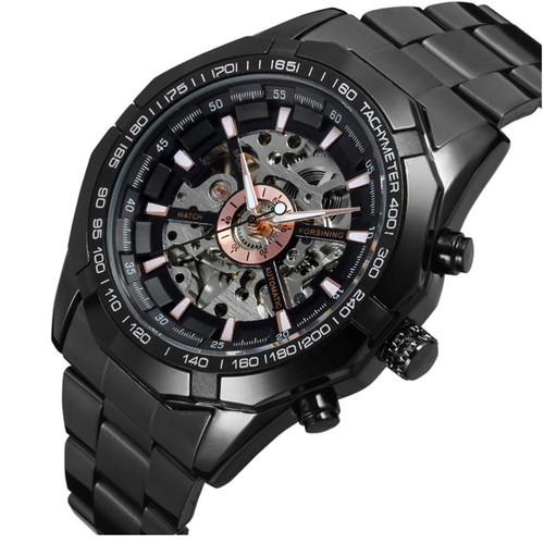 Herren Automatik Mechanische Armbanduhr mit Edelstahlband (Schwarz) - Bild 4 von 8