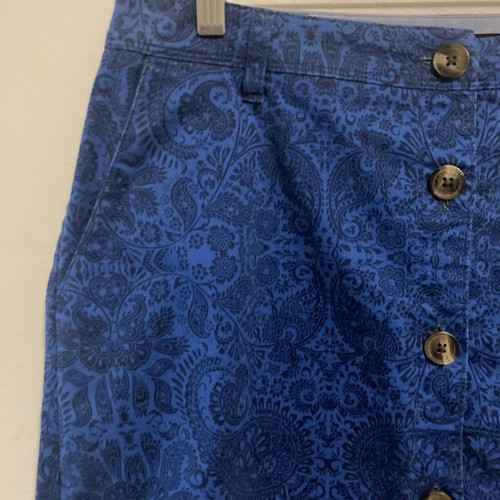 LAND'S END blue black white orange paisley button up wrap straight skirt 10P - Picture 2 of 9