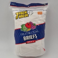 VTG 2000s 7 Pack Fruit of the Loom Mens White Briefs Underwear XL 42-44 NOS Y2K