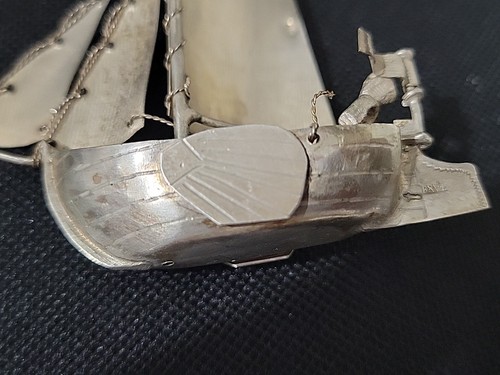Antica miniatura olandese argento cinese spazzatura barca a vela miniatura firmata BRV12 - Foto 12 di 14