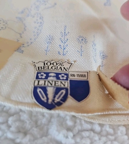 VINTAGE NOS 100% LINO BELGA RN-15968 STROFINACCIO BARBONCINO CON ETICHETTE FILO RICAMATO - Foto 3 di 6