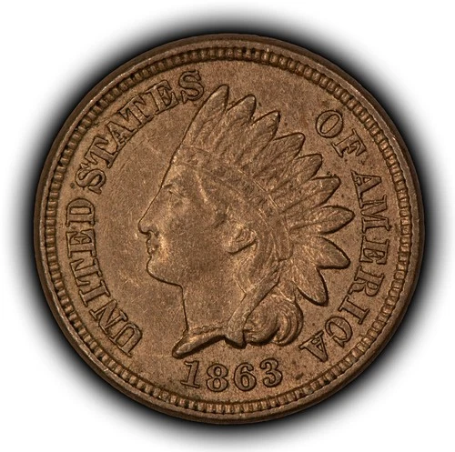 1863 1c Indian Head Small Cent - Strong Luster - AU/UNC - SKU-Y6476