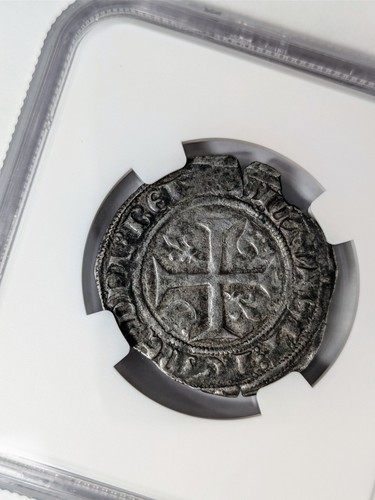 Charles VI France Silver Blanc Guenar 1380-1422 NGC XF45 Medieval Cross Shield - Picture 15 of 19
