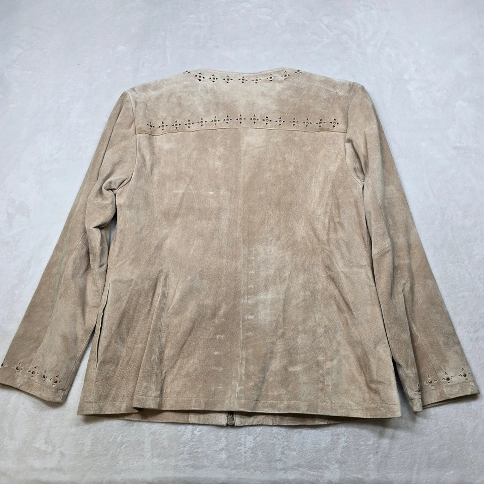 Cabela's Suede Leather Jacket Womens Large Tan Embellished Cutout Western NEW - Image 3 of 4