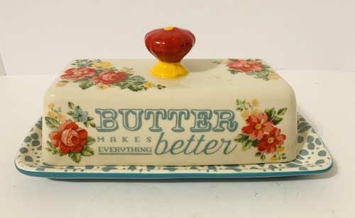 Plato de mantequilla cubierto vintage con patrón floral de mujer Pioneer - Imagen 3 de 7