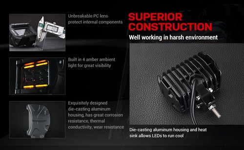 2Pcs 4 Inch 18W LED Spot Beam Off Road LED Work Light 1620lm Amber Marker Light - Picture 9 of 10