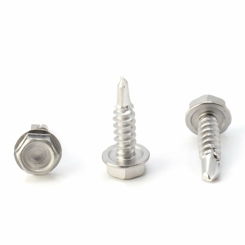 100pc Stainless Steel Self Drilling Tapping Screws #10 x 3/4" Hex Washer Head - Picture 7 of 8