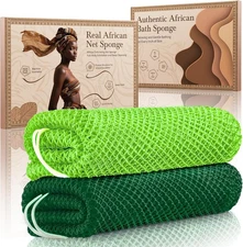 African Net Sponge Authentic 2 Pieces Gentle Exfoliating Body Scrubber Bath Spon