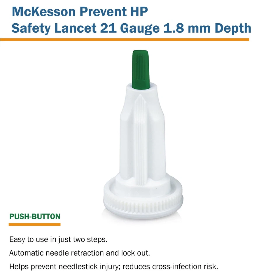 McKesson Prevent HP Safety Lancet calibre 21 1,8 mm profundidad 20 caja(s) 100/caja Foto 3 de 4