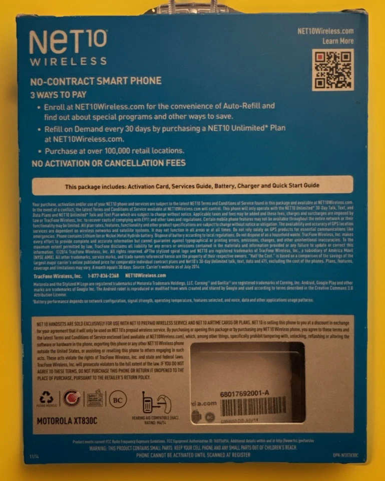 Net10 Wireless Unlimited Talk, Text, And Data Motorola moto-e Android Phone New. - Image 2 of 4