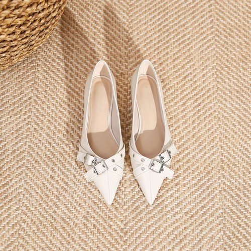 Womens Pointed Toe Buckle Slip on Pump Shoes Low Block Heel Office Ladies Casual - Bild 7 von 26