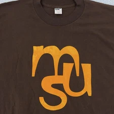 Vtg 70s MSU Collegiate Pacific Shirt Medium USA 80s Tee Flocked Print College