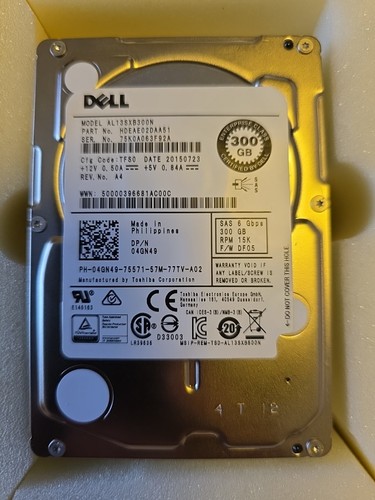 Dell 300GB 2.5" SAS HDD Enterprise Class AL13SXB300N HDEAE02DBA51 04GN49 - Picture 1 of 2