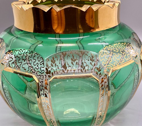 Vintage Jugendstil Böhmisch Böhmisch Moser Stil Smaragdgrün Kunstglas Schale Vase - Bild 5 von 6