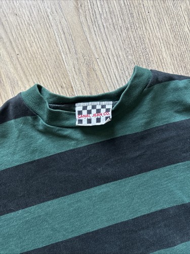 Vintage Made In USA 90s Canal Jean Co Black And Green Striped Longsleeve Shirt - Picture 2 of 7